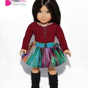 Passt wie American Girl Puppenkleidung / 18 Zoll Puppenkleidung / Burgund Top mit Indischer Seide Teller Rock