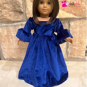 Fits like American Girl doll clothes/ 18 inch doll clothes/ Beautiful Blue Velvet Evening Gown