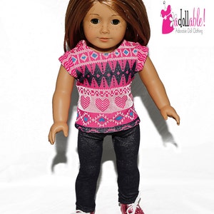 Se adapta a la ropa de muñecas American Girl/ropa de muñecas de 18 pulgadas/Top de corazones/diamantes con leggings de mezclilla elásticos