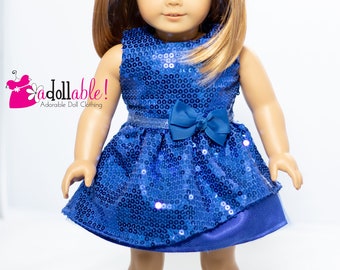 Passt z.B. American Girl Puppenkleidung/ 18 Zoll Puppenkleidung/ Holiday Sparkle Royal Blue Weihnachtskleid