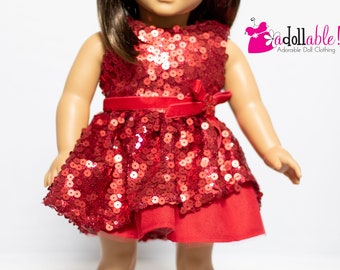 Fits like American Girl doll clothes/ 18 inch doll clothes/ Holiday Sparkle Red Christmas Dress