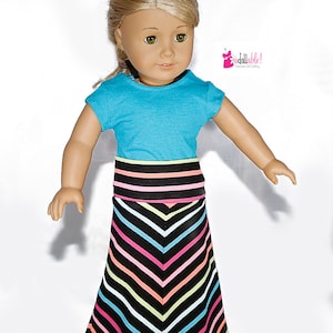 Fits like American Girl doll clothes/ 18 inch doll clothes/ Striped Mitered Maxi Skirt with Turquoise Top