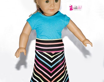 Fits like American Girl doll clothes/ 18 inch doll clothes/ Striped Mitered Maxi Skirt with Turquoise Top