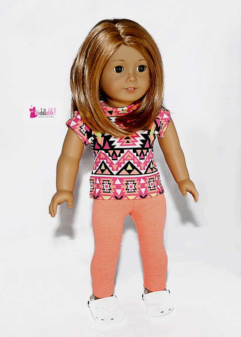 Se adapta como ropa de muñeca American Girl/ropa de muñeca de 18 pulgadas/también se adapta a Bitty Baby/Top naranja neón con Capris naranja neón imagen 4