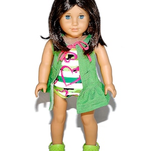 Fits like American Girl doll clothes/ 18 inch doll clothes/ Heart Swimming Suit and Green Cover-Up