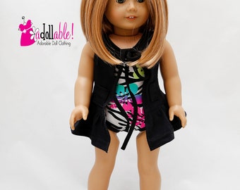 Fits like American Girl doll clothes/ 18 inch doll clothes/ Wild Paradise Swimming Suit and Black Cover-Up