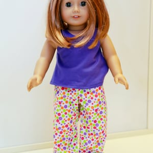 Fits like American Girl doll clothes/ 18 inch doll clothes/ Doll Pajamas with Purple Sleeveless Top and Polka Dot Bottoms