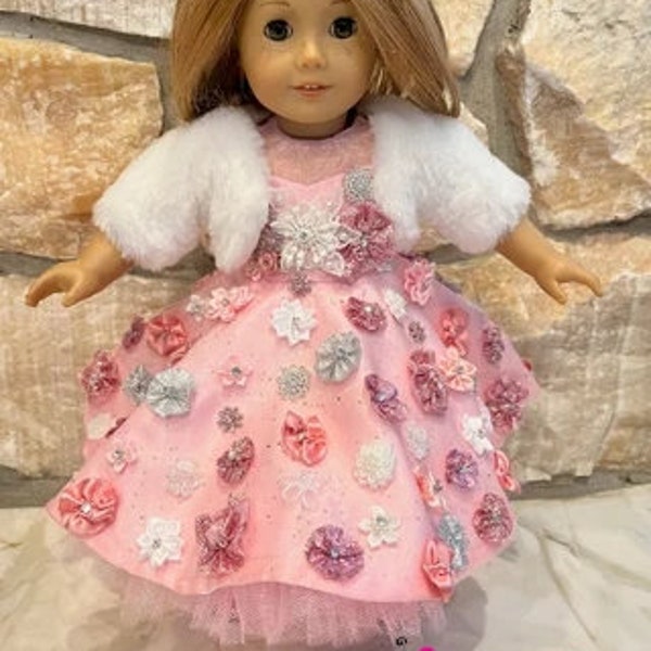 Quinceanera Gown/ Fits like American girl doll clothes/ Pink Embellished Gown