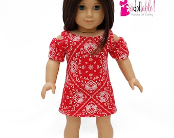 Fits like American Girl doll clothes/ 18 inch doll clothes/ Red/White Open Shoulder Dress