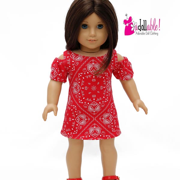 Fits like American Girl doll clothes/ 18 inch doll clothes/ Red/White Open Shoulder Dress