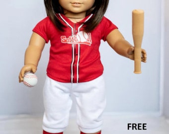 Fits like American Girl doll clothes/ 18 inch doll clothes/ Red & White Softball Outfit