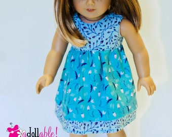 Fits like American Girl doll clothes/ 18 inch Girl Doll Clothing/ Teal Garden Tea Party Dress