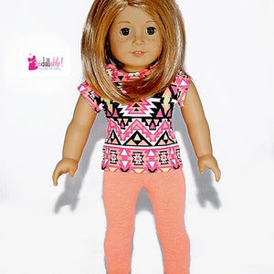 Se adapta como ropa de muñeca American Girl/ropa de muñeca de 18 pulgadas/también se adapta a Bitty Baby/Top naranja neón con Capris naranja neón imagen 3