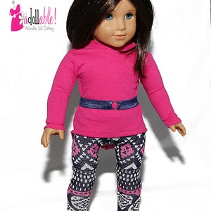 Passt wie American Girl Puppenkleidung / 18 Zoll Puppenkleidung / Himbeer Hi-Lo Top mit Himbeer/Navy/Weiß Leggings / 18 Zoll Puppenkleidung