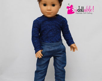 Fits like American boy doll clothes/ 18 inch boy doll clothes/ Black Diamond Tee in Blue Color and Medium Blue Denim Jeans