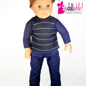 Fits like American boy doll clothes/ 18 inch boy doll clothes/ Navy Baseball Tee and Navy Long Pants