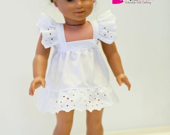 Fits like American Girl doll clothes/ 18 inch doll clothes/ White Eyelet Trimmed Dress including Eyelet Shoes