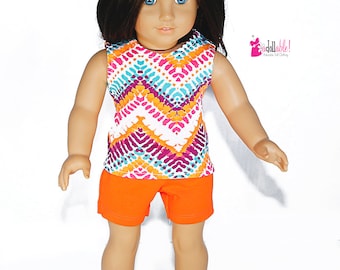 Fits like American Girl doll clothes/ 18 inch doll clothes/ Orange Chevron Top with Orange Shorts