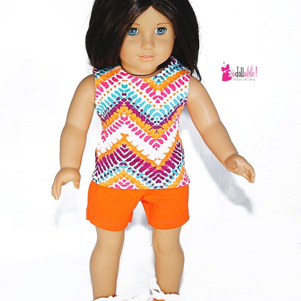 Fits like American Girl doll clothes/ 18 inch doll clothes/ Orange Chevron Top with Orange Shorts