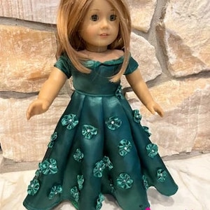 Quinceanera Gown/ Fits like American girl doll clothes/ Emerald Green Satin Gown/ St Patrick&#39;s Day Gown