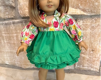 Fits like American Girl doll clothes/ 18 inch doll clothes/ Treasured Tulips Dress