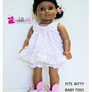 Fits like American Girl doll clothes/ 18 inch doll clothes/ Fits Bitty Baby Also/Ruffled Rosebud Baby Doll Pajama Set