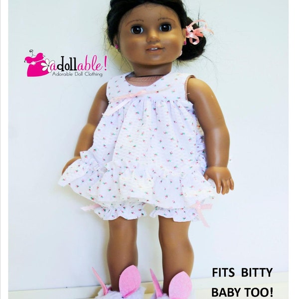 Fits like American Girl doll clothes/ 18 inch doll clothes/ Fits Bitty Baby Also/Ruffled Rosebud Baby Doll Pajama Set