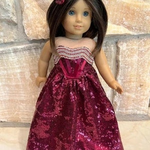 Quinceanera Gown/ Fits like American girl doll clothes/ 18 inch doll clothes/ Burgundy Sequined Gown