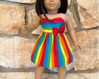 Fits like American Girl doll clothes/ 18 inch doll clothes/ Rainbow Striped Dress