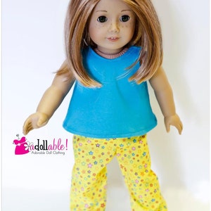 Fits like American Girl doll clothes, doll pajamas, turq sleeveless top and yellow multi-colored star bottoms / 18 inch doll clothes