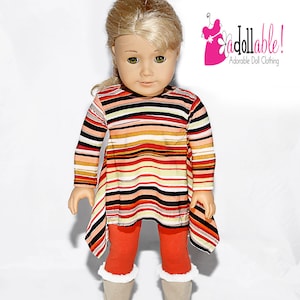 Fits like American Girl doll clothes/ 18 inch doll clothes/ Autumn Striped Twirly Tunic Top with Rust Leggings