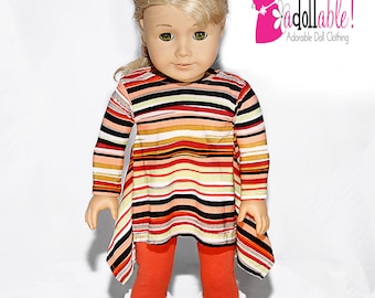 Past als Amerikaanse meisjespoppenkleertjes/ 18 inch poppenkleertjes/ herfstgestreepte twirly tuniektop met roestkleurige legging