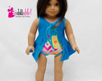 Fits like American Girl doll clothes/ 18 inch doll clothes/ Aloha Angel Swimming Suit and Turquoise Cover-Up