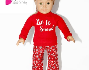 Fits like American Girl doll clothes/ 18 inch doll clothes/ Red Winter Doll Pajamas outfit