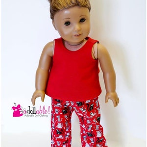 Fits like American Girl doll clothes/ 18 inch doll clothes/ Doll Pajamas with Red Sleeveless Top and Red Kitten Bottoms