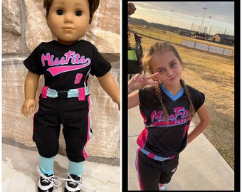 Fits like American girl doll clothes/ 18 inch doll clothes/ Custom Softball or Baseball Uniform