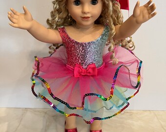 Fits like American Girl doll clothes/ 18 inch doll clothes/ Rainbow Dance Recital Costume