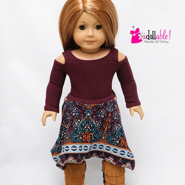 Fits like American girl doll clothes/ 18 inch doll clothes/ Burgundy Beauty Skirt Outfit