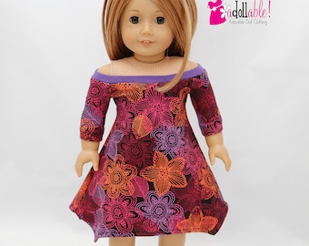 Fits like American Girl doll clothes/ 18 inch doll clothes/ Purple Boatneck Floral Dress