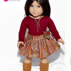 Fits like American Girl doll clothes/ 18 inch doll clothes/ Burgundy Top with Coordinating Circle Skirt