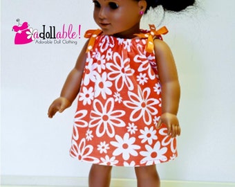 Fits like American Girl doll clothes/ 18 inch doll clothes/ Orange/White Floral Print Drawstring Dress