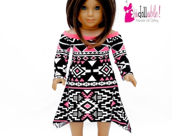 Fits like American Girl doll clothes/ 18 inch doll clothes/ Pink/Black/White Asymmetrical Dress