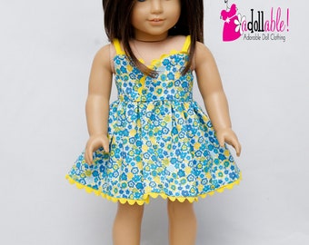 Fits like American Girl doll clothes/ 18 inch doll clothes/ Blue and Yellow Floral Sundress