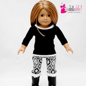 Se adapta a la ropa de muñecas American Girl/ropa de muñecas de 18 pulgadas/Top negro, camiseta blanca con leggings negros/blancos