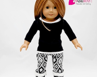 Fits like American Girl doll clothes/ 18 inch doll clothes/ Black Top, White Tank with Black/White Leggings