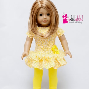 Fits like American Girl doll clothes/ 18 inch doll clothes/ Yellow/White Print Top with Yellow Knit Capris