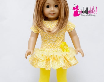 Passt wie American Girl Puppenkleidung / 18 Zoll Puppenkleidung / Gelb / Weiß Print Top mit Gelben Strick Capris