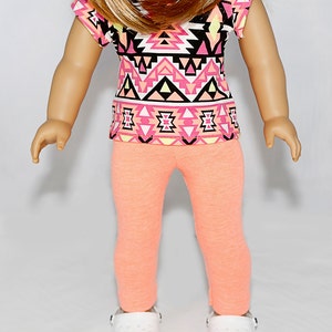 Se adapta como ropa de muñeca American Girl/ropa de muñeca de 18 pulgadas/también se adapta a Bitty Baby/Top naranja neón con Capris naranja neón imagen 6