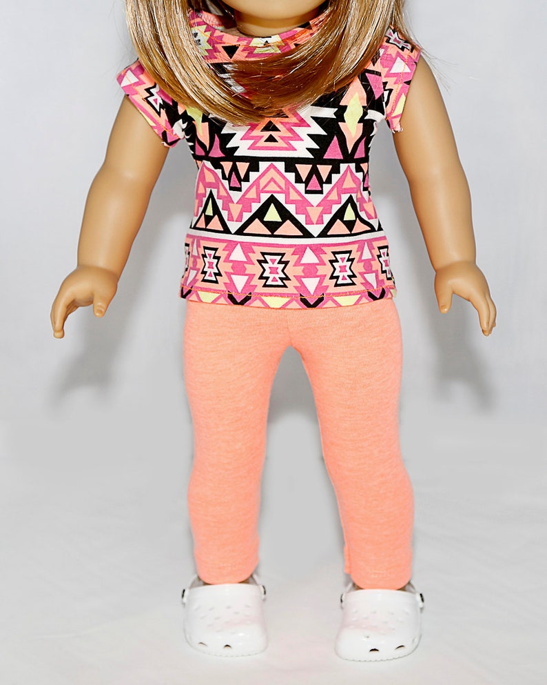 Se adapta como ropa de muñeca American Girl/ropa de muñeca de 18 pulgadas/también se adapta a Bitty Baby/Top naranja neón con Capris naranja neón imagen 6