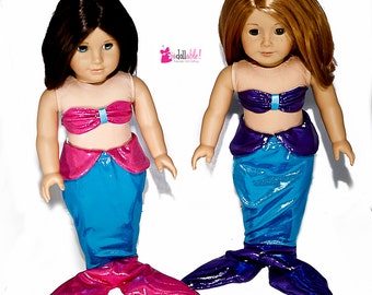 Fits like American Girl doll clothes/ 18 inch doll clothes/ Pink or Purple Bikini Top and Pink or Purple Mermaid Tail